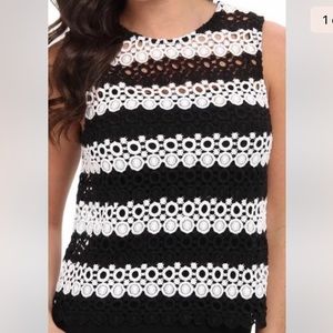 LUCKY BRAND Black White Striped Crochet Tank Top